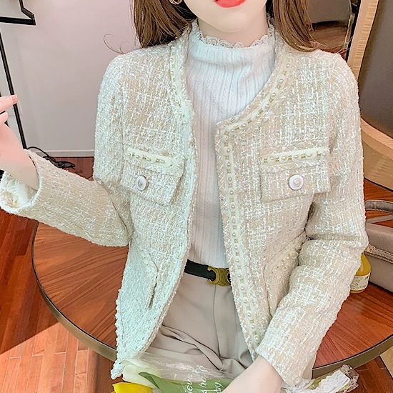 【取寄:納期2週間】ジャケット ツイードジャケット ゴージャス ノーカラー アウター 羽織り レディース 無地 【取寄:納期2週間】ジャケット ツイードジャケット ゴージャス ノーカラー アウター 羽織り レディース 無地