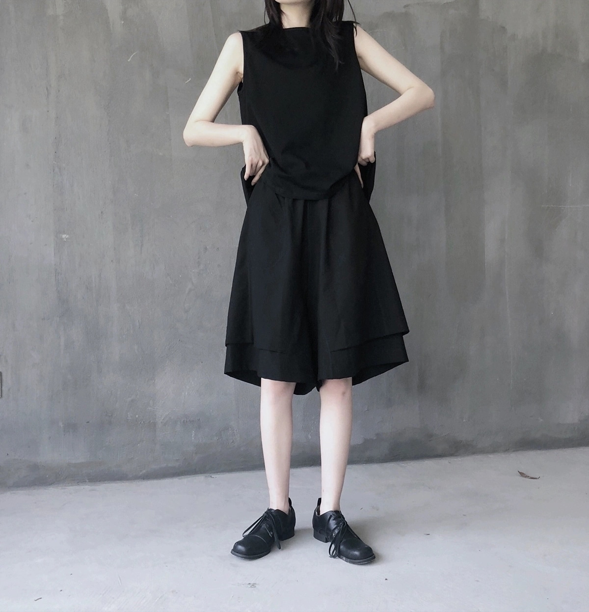 ワイドパンツスラックスパンツ黒半ズボンレディース夏2024の新五分パンツ ワイドパンツスラックスパンツ黒半ズボンレディース夏2024の新五分パンツ