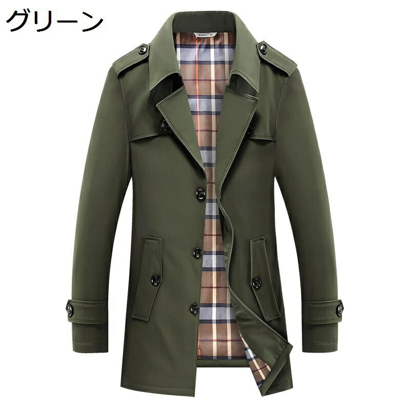 メンズ ジャケット テーラード スプリングコート ハーフ丈 アウター カジュアル ビジネス 防寒 防風 春秋 トレンチコート 細身 ミリタリー 紳士 カッコイイ 無地 通勤 アウトドア