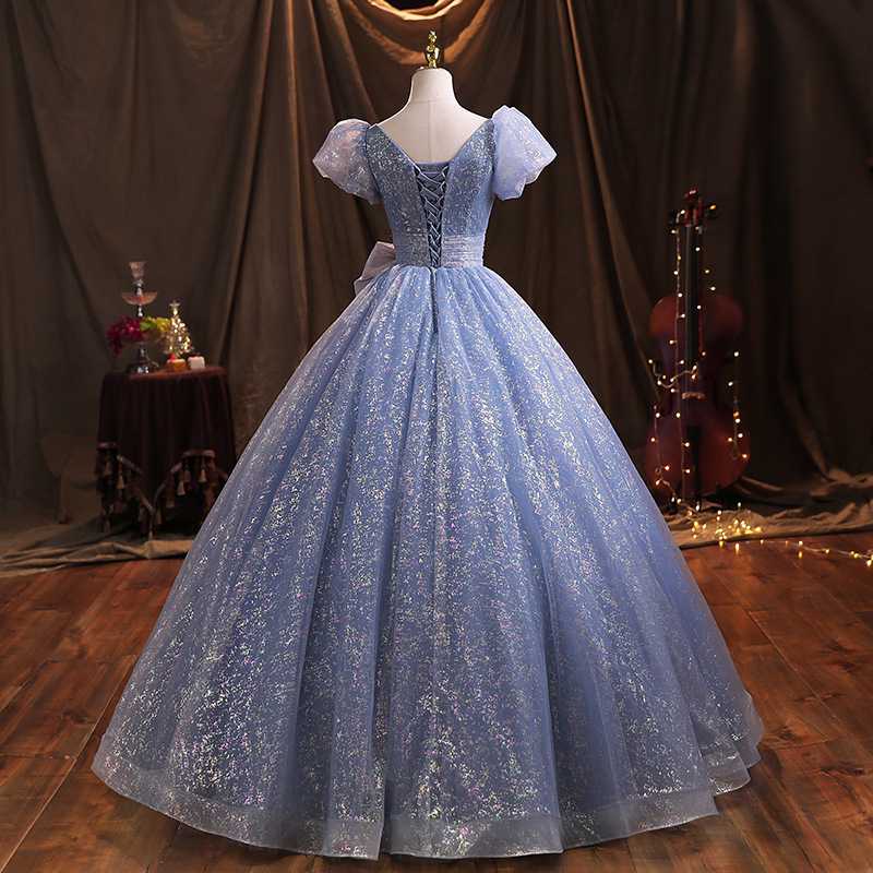 コンサート パーティー フォーマルドレス チュール aライン サイズ調整可 プリンセスラインドレス 姫系 パーティードレス エレガント クラシカル イブニングドレス フォーマル 二次会 演奏会 ブルー
