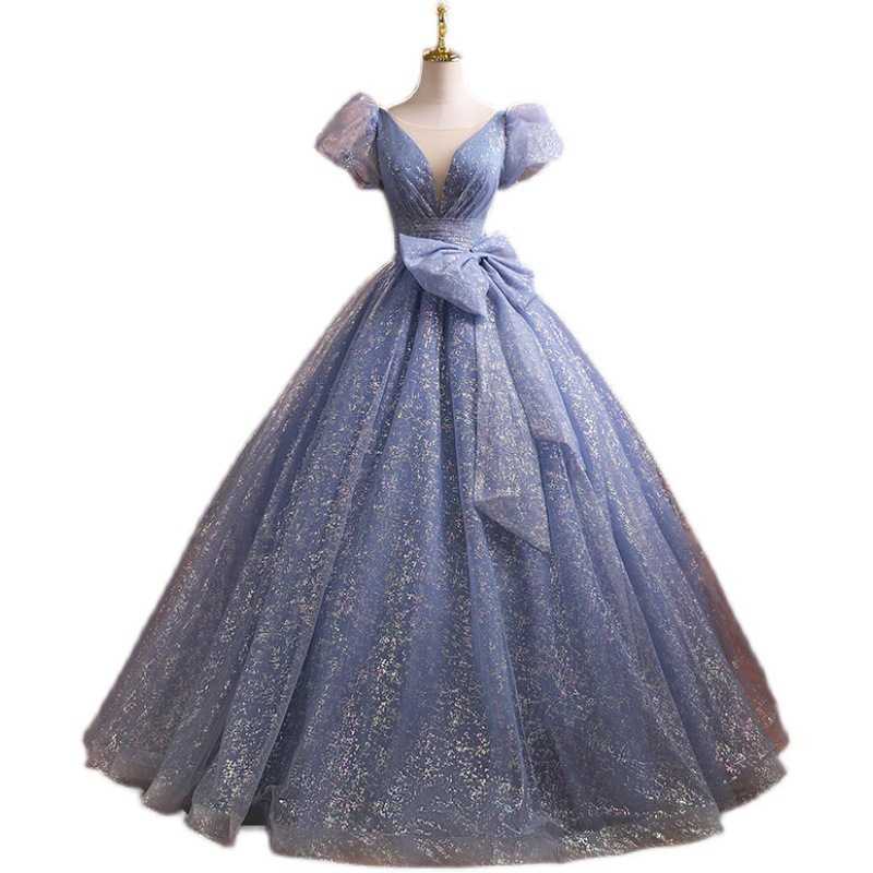 コンサート パーティー フォーマルドレス チュール aライン サイズ調整可 プリンセスラインドレス 姫系 パーティードレス エレガント クラシカル イブニングドレス フォーマル 二次会 演奏会 ブルー