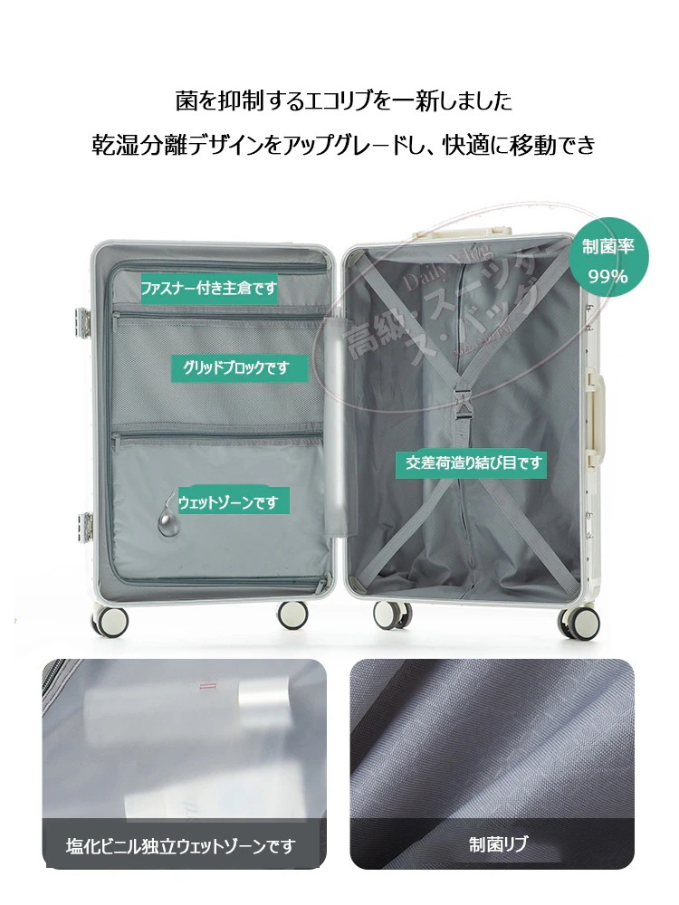 多機能アルミフレームスーツケース PCは前面に開き 荷造りのスーツケース 暗号箱 万向輪 搭乗箱
