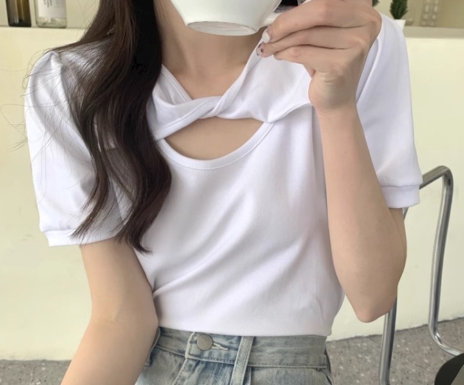 2way レディース トップス カットソー プルオーバー Tシャツ ショート クロップド丈 半袖 ラウンドネック かわいい シンプル カジュアル おしゃれ かっこいい ラフ ボーイッシュ ルーズ