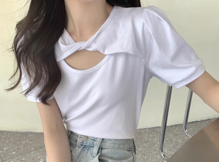 2way レディース トップス カットソー プルオーバー Tシャツ ショート クロップド丈 半袖 ラウンドネック かわいい シンプル カジュアル おしゃれ かっこいい ラフ ボーイッシュ ルーズ