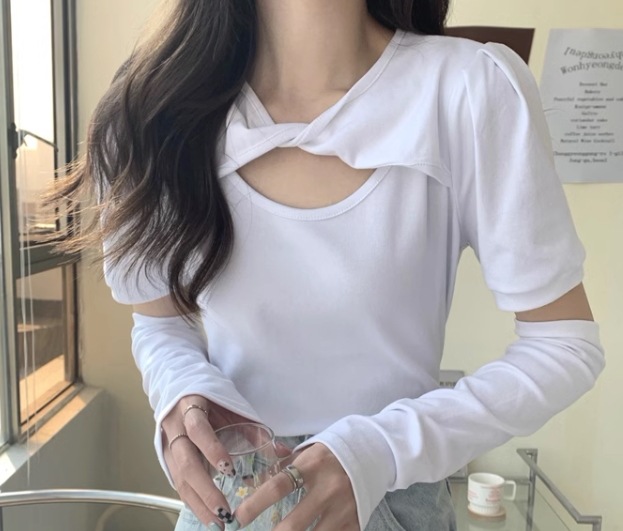 2way レディース トップス カットソー プルオーバー Tシャツ ショート クロップド丈 半袖 ラウンドネック かわいい シンプル カジュアル おしゃれ かっこいい ラフ ボーイッシュ ルーズ