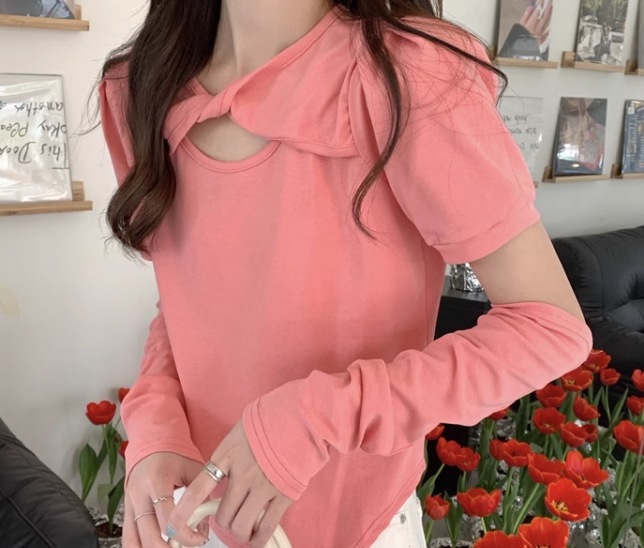 2way レディース トップス カットソー プルオーバー Tシャツ ショート クロップド丈 半袖 ラウンドネック かわいい シンプル カジュアル おしゃれ かっこいい ラフ ボーイッシュ ルーズ