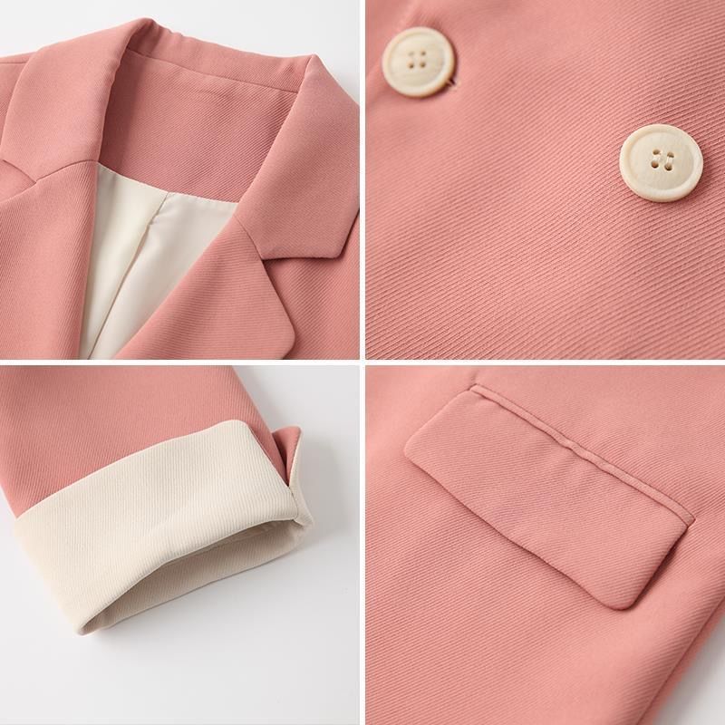 スーツ 韓国版ネットレッドフライドストリートピンクスモールスーツジャケットレディースダブルブレストルーズカジュアルシックスーツ春秋新作 スーツ 韓国版ネットレッドフライドストリートピンクスモールスーツジャケットレディースダブルブレストルーズカジュアルシックスーツ春秋新作