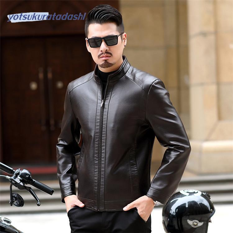 【急速出荷】メンズ革ジャン 本革　秋冬　レザージャケット ライダースジャケット 立ち襟 スリム おしゃれ カジュアル バイクウェア シングル 男性用　上品　防寒防