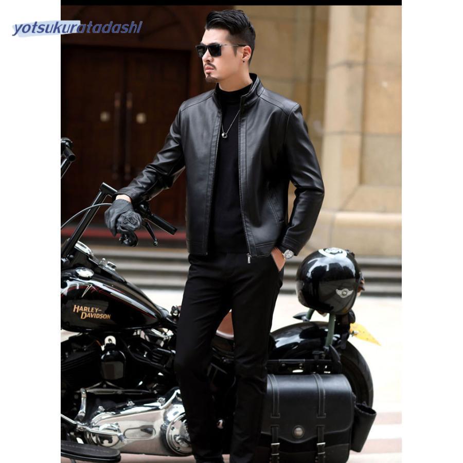 【急速出荷】メンズ革ジャン 本革　秋冬　レザージャケット ライダースジャケット 立ち襟 スリム おしゃれ カジュアル バイクウェア シングル 男性用　上品　防寒防