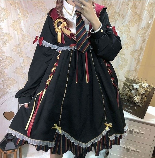 【期間特典】ワンピース ロリータ ハイウエスト 膝丈 学生風 魔法使い レディース ゴスロリ 制服 Aライン ロリィタファッション フリル 長袖 コスチューム ハロウィン パーティ イベント 文化祭 【期間特典】ワンピース ロリータ ハイウエスト 膝丈 学生風 魔法使い レディース ゴスロリ 制服 Aライン ロリィタファッション フリル 長袖 コスチューム ハロウィン パーティ イベント 文化祭