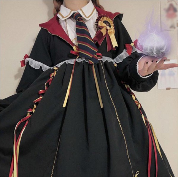 【期間特典】ワンピース ロリータ ハイウエスト 膝丈 学生風 魔法使い レディース ゴスロリ 制服 Aライン ロリィタファッション フリル 長袖 コスチューム ハロウィン パーティ イベント 文化祭 【期間特典】ワンピース ロリータ ハイウエスト 膝丈 学生風 魔法使い レディース ゴスロリ 制服 Aライン ロリィタファッション フリル 長袖 コスチューム ハロウィン パーティ イベント 文化祭