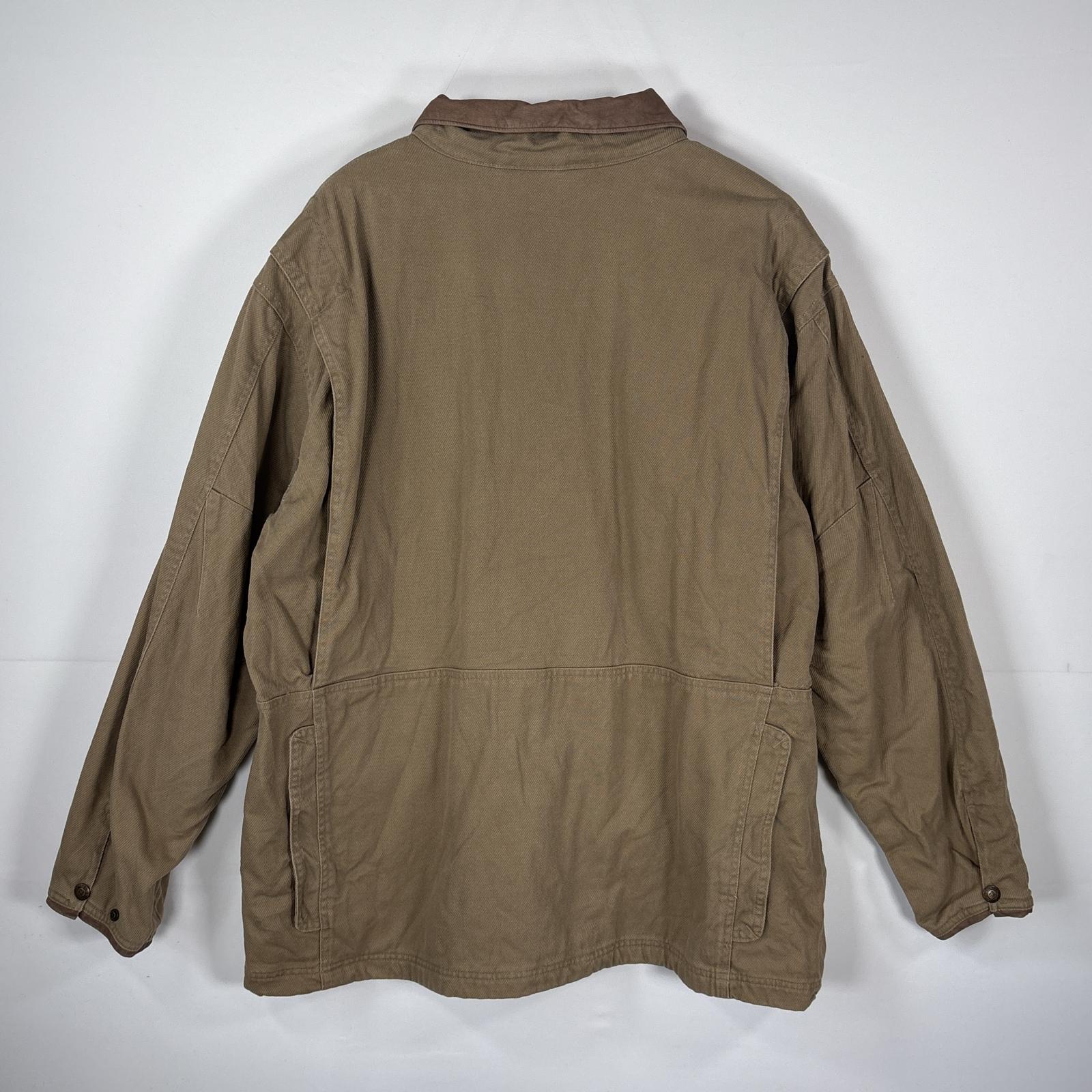 古着 ダック ハンティングジャケット 襟レザー 刺繍 裏地チェク柄 ビッグサイズ XL ブラウン メンズ 古着 ダック ハンティングジャケット 襟レザー 刺繍 裏地チェク柄 ビッグサイズ XL ブラウン メンズ