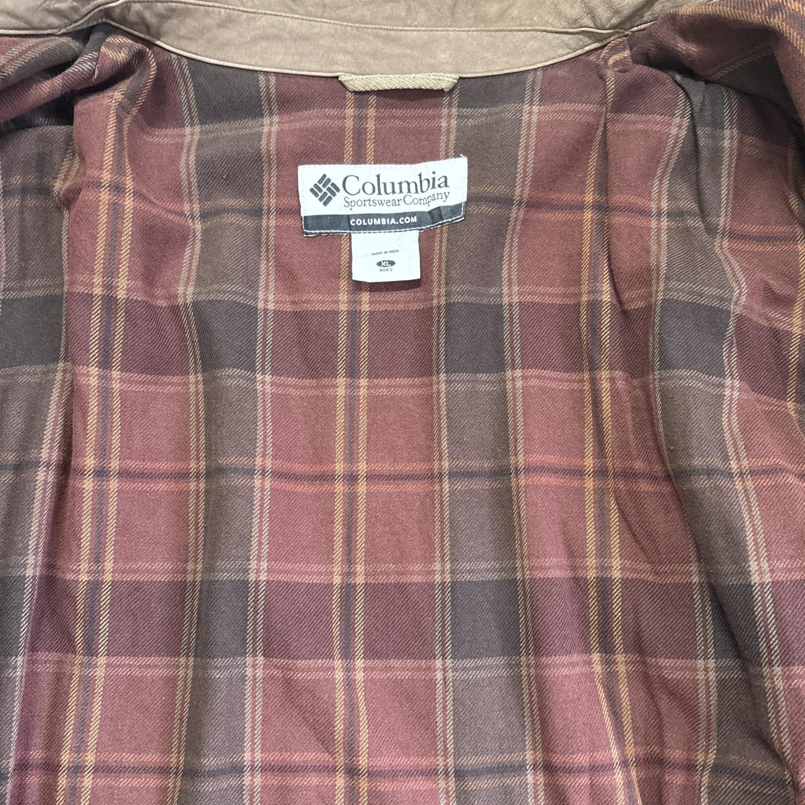 古着 ダック ハンティングジャケット 襟レザー 刺繍 裏地チェク柄 ビッグサイズ XL ブラウン メンズ 古着 ダック ハンティングジャケット 襟レザー 刺繍 裏地チェク柄 ビッグサイズ XL ブラウン メンズ