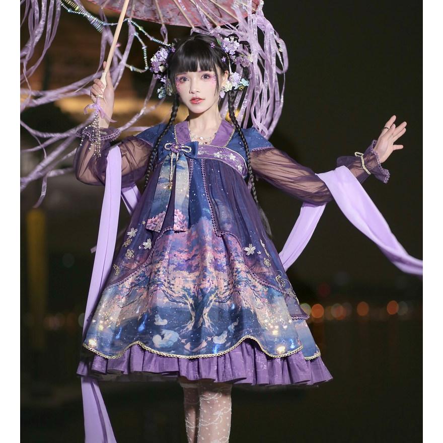 中華ロリータ 桜 幻想的 ゆめかわいい ロリィタ ワンピース コスプレ アイドル チャイナドレス 衣装 長袖 半袖 漢服