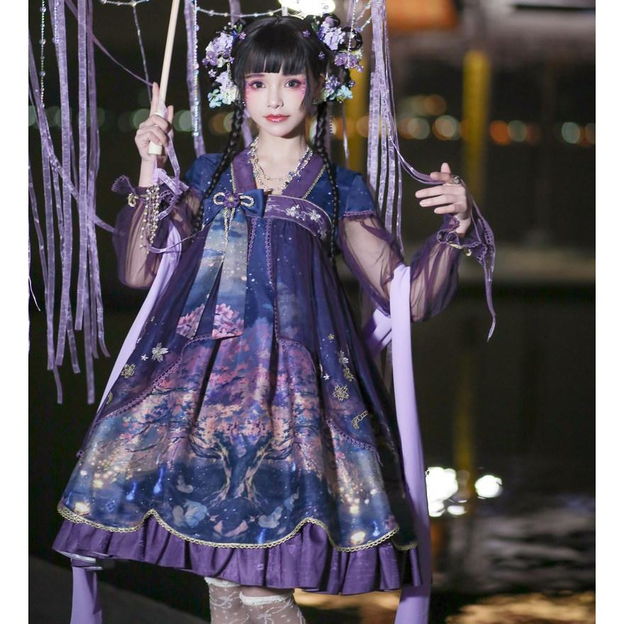 中華ロリータ 桜 幻想的 ゆめかわいい ロリィタ ワンピース コスプレ アイドル チャイナドレス 衣装 長袖 半袖 漢服