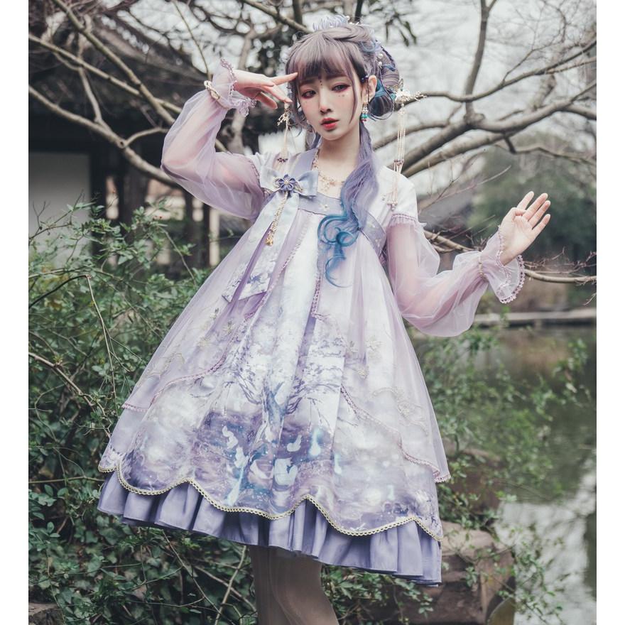 中華ロリータ 桜 幻想的 ゆめかわいい ロリィタ ワンピース コスプレ アイドル チャイナドレス 衣装 長袖 半袖 漢服
