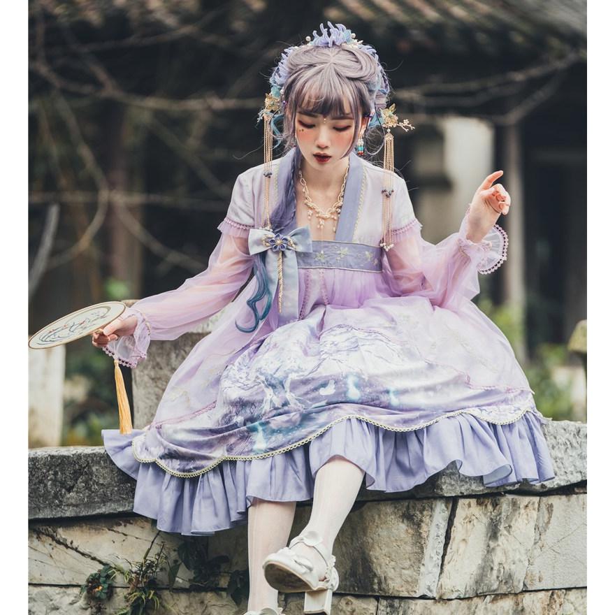 中華ロリータ 桜 幻想的 ゆめかわいい ロリィタ ワンピース コスプレ アイドル チャイナドレス 衣装 長袖 半袖 漢服