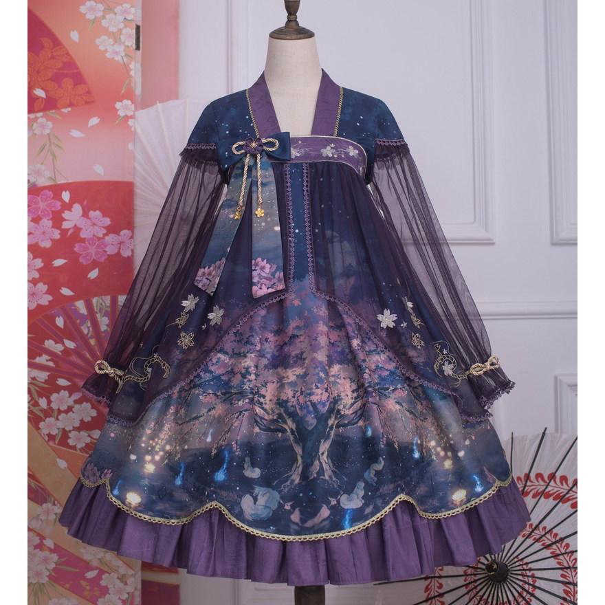 中華ロリータ 桜 幻想的 ゆめかわいい ロリィタ ワンピース コスプレ アイドル チャイナドレス 衣装 長袖 半袖 漢服