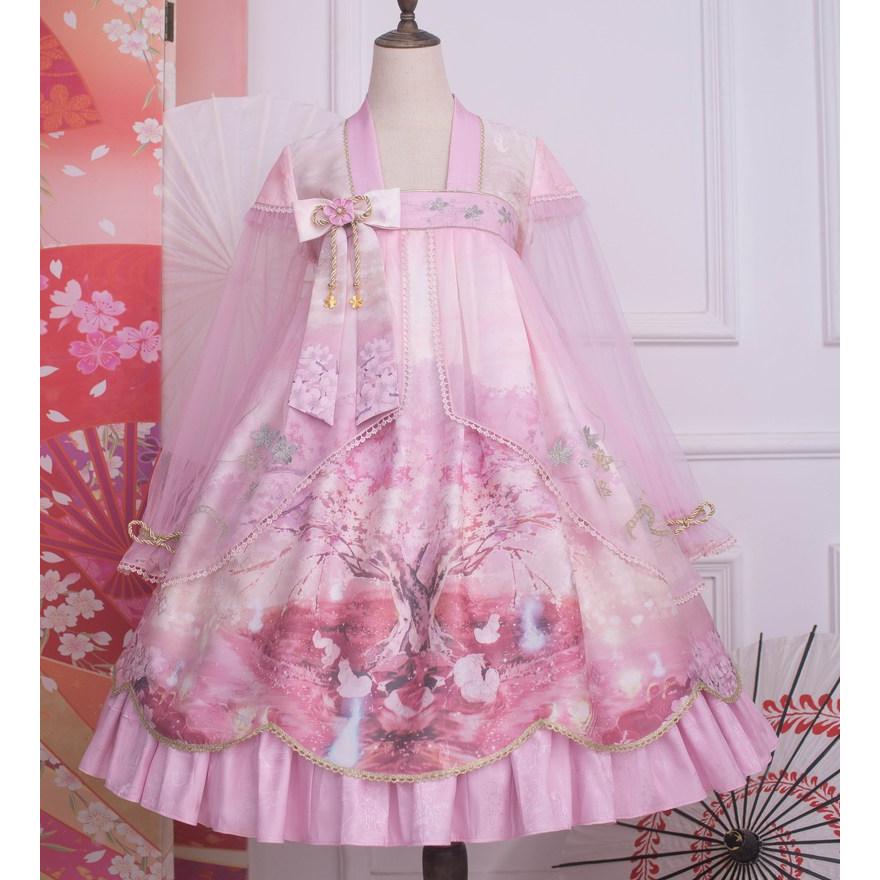 中華ロリータ 桜 幻想的 ゆめかわいい ロリィタ ワンピース コスプレ アイドル チャイナドレス 衣装 長袖 半袖 漢服