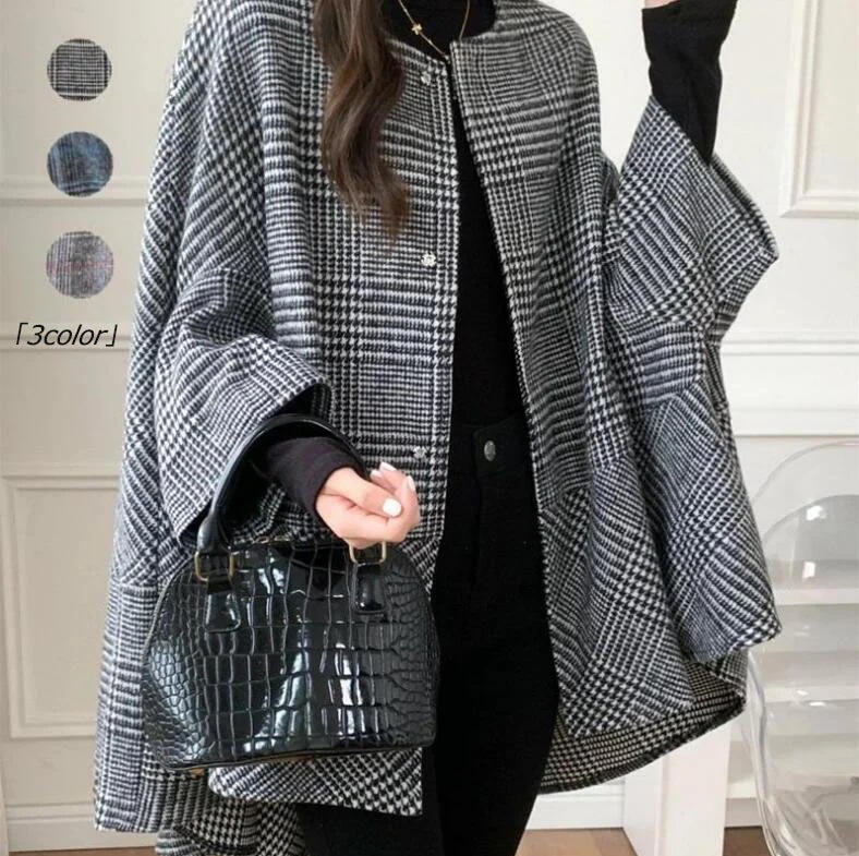 Hot!!!新発売 チェック柄 ポンチョコート レディース マントコート イギリス風 ドルマンスリーブ Hot!!!新発売 チェック柄 ポンチョコート レディース マントコート イギリス風 ドルマンスリーブ