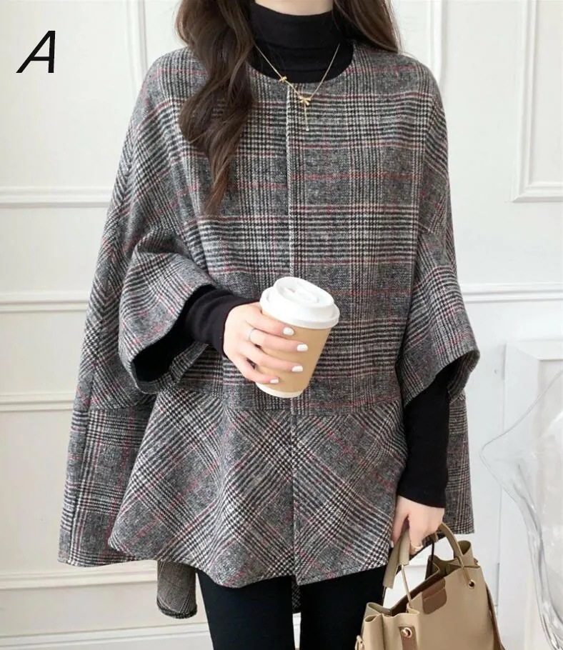 Hot!!!新発売 チェック柄 ポンチョコート レディース マントコート イギリス風 ドルマンスリーブ Hot!!!新発売 チェック柄 ポンチョコート レディース マントコート イギリス風 ドルマンスリーブ
