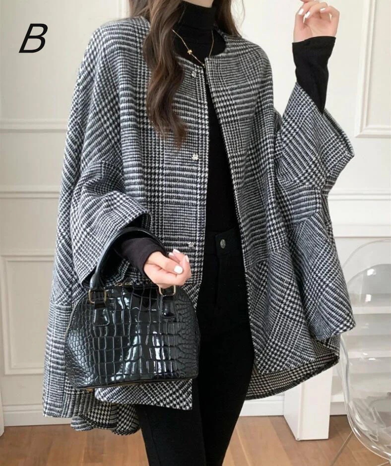 Hot!!!新発売 チェック柄 ポンチョコート レディース マントコート イギリス風 ドルマンスリーブ Hot!!!新発売 チェック柄 ポンチョコート レディース マントコート イギリス風 ドルマンスリーブ