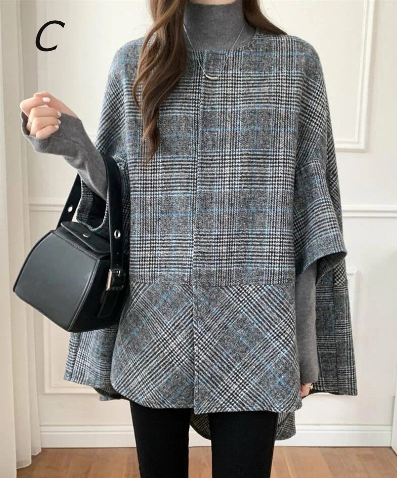 Hot!!!新発売 チェック柄 ポンチョコート レディース マントコート イギリス風 ドルマンスリーブ Hot!!!新発売 チェック柄 ポンチョコート レディース マントコート イギリス風 ドルマンスリーブ