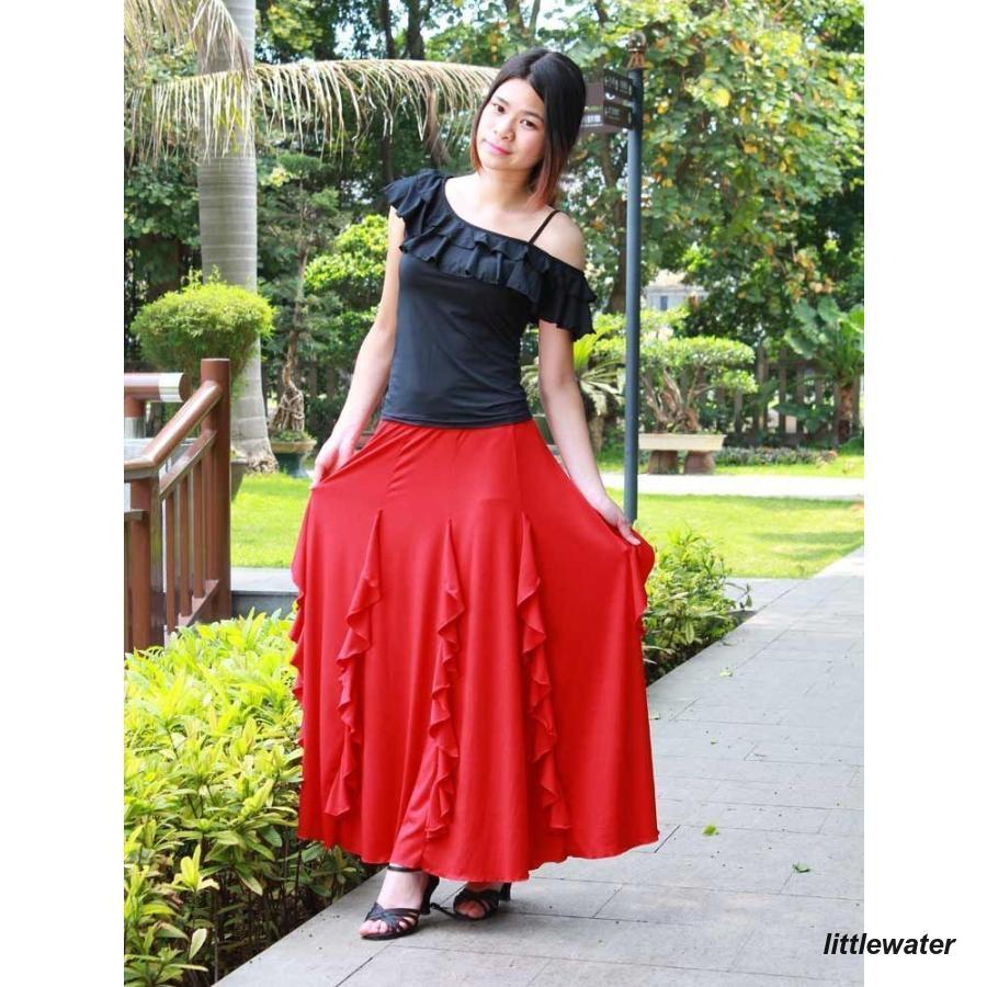 レディース ダンス用ロングスカート ダンス衣装 ロング丈 マキシ丈 フレアスカート サーキュラースカート ふんわり シフォン ダンスウエア ダンスウェ