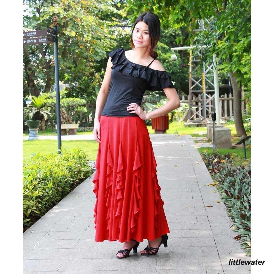 レディース ダンス用ロングスカート ダンス衣装 ロング丈 マキシ丈 フレアスカート サーキュラースカート ふんわり シフォン ダンスウエア ダンスウェ