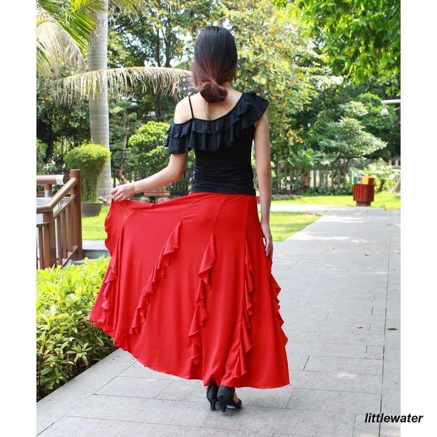 レディース ダンス用ロングスカート ダンス衣装 ロング丈 マキシ丈 フレアスカート サーキュラースカート ふんわり シフォン ダンスウエア ダンスウェ