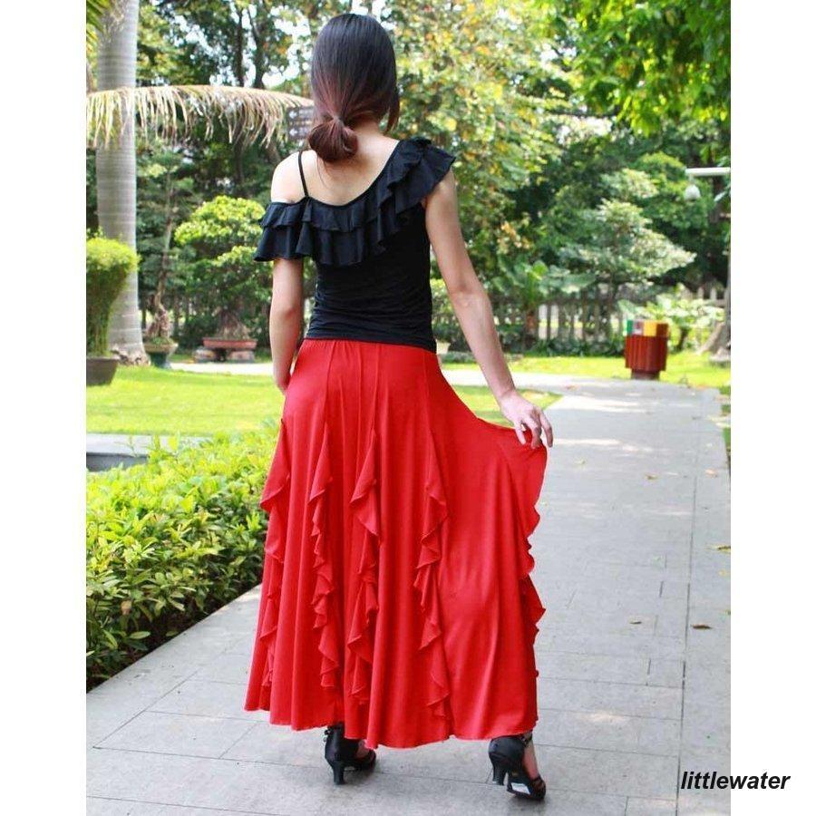 レディース ダンス用ロングスカート ダンス衣装 ロング丈 マキシ丈 フレアスカート サーキュラースカート ふんわり シフォン ダンスウエア ダンスウェ