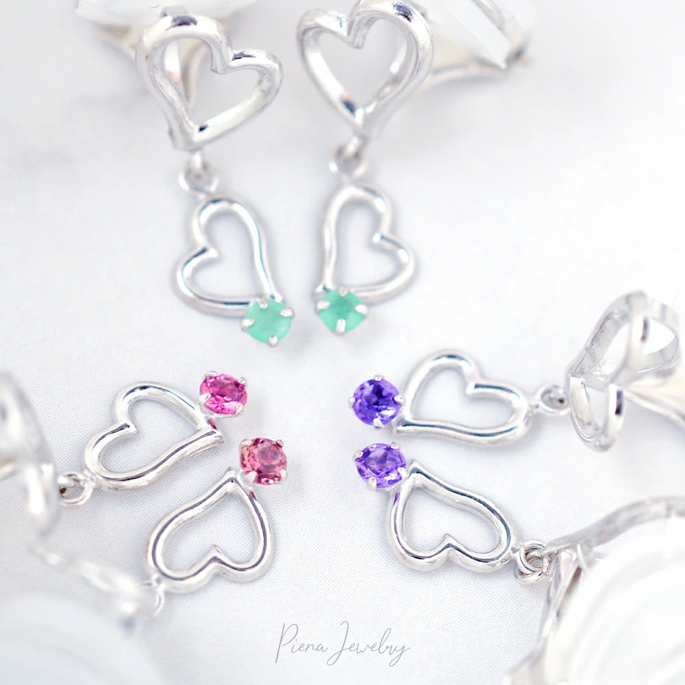 me on 誕生石 ダブルハート イヤリング K10WG ロジウムコーティング プラチナ仕上げ me on 誕生石 ダブルハート イヤリング K10WG ロジウムコーティング プラチナ仕上げ