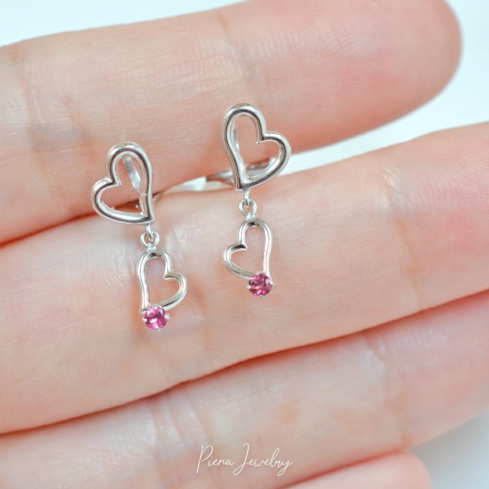 me on 誕生石 ダブルハート イヤリング K10WG ロジウムコーティング プラチナ仕上げ me on 誕生石 ダブルハート イヤリング K10WG ロジウムコーティング プラチナ仕上げ