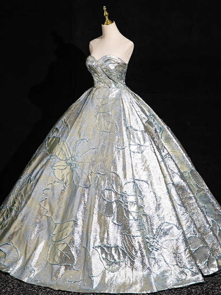 カラードレス ロングドレス パーティードレス シルバー 華やか ビスチェ ベアトップ 花柄 ウェディングドレス ウエディングドレス 結婚式 二次会 花嫁 前撮り 演奏会 発表会 カクテルドレス 披露宴