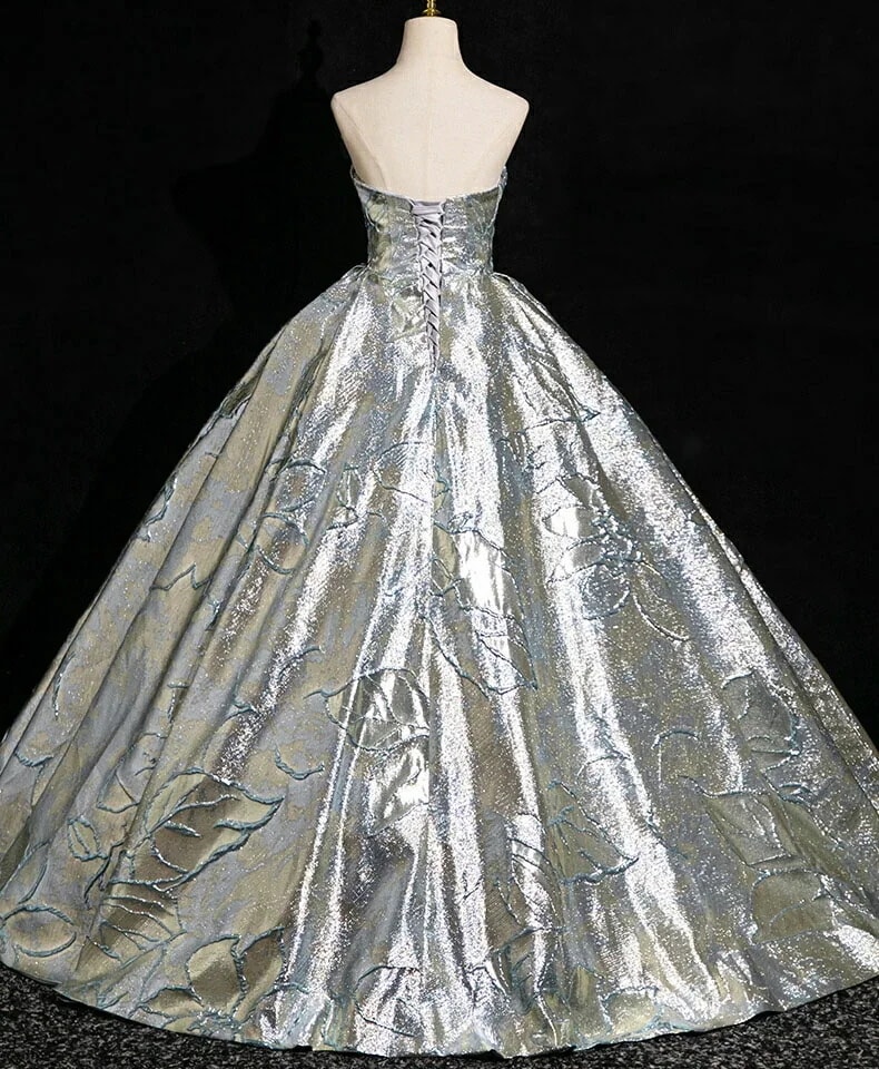 カラードレス ロングドレス パーティードレス シルバー 華やか ビスチェ ベアトップ 花柄 ウェディングドレス ウエディングドレス 結婚式 二次会 花嫁 前撮り 演奏会 発表会 カクテルドレス 披露宴