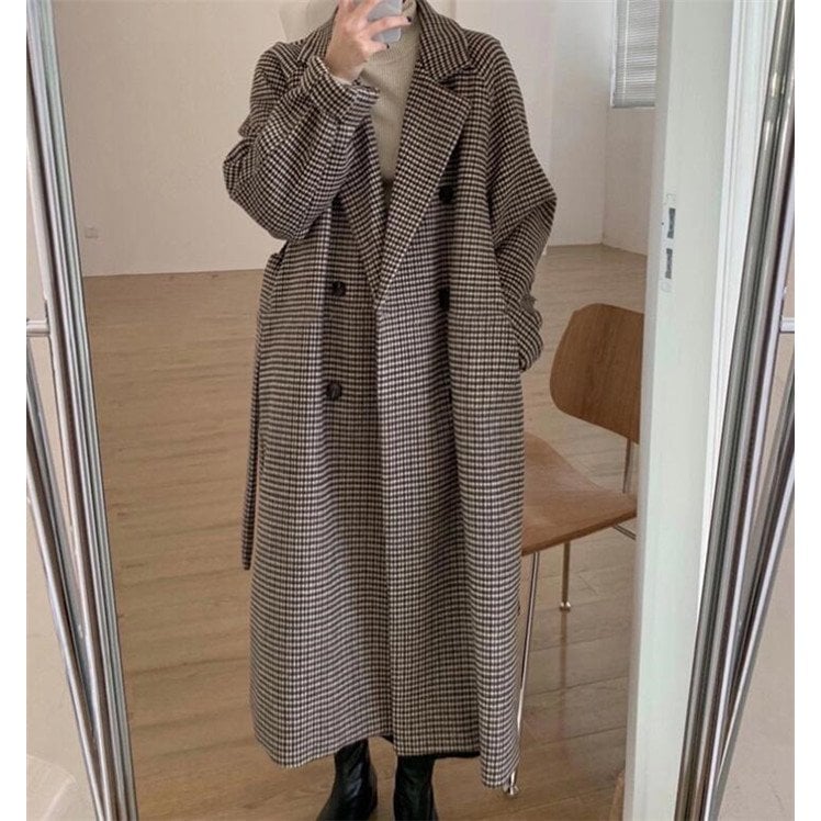 上品!【RALPH LAUREN】チェック柄 ウールブレンド ロングコート 秋 冬 ウール レディース チェック柄 ポケット ブレンド ロング