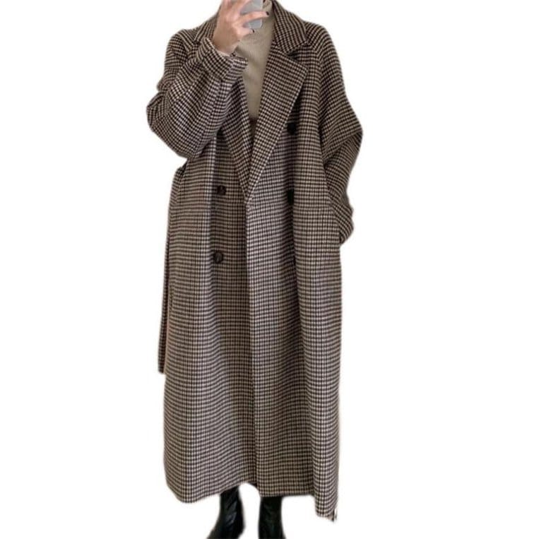 レトロ コントラストチェック柄 ロングコート ウール 韓国 n1016 楽天市場】【クーポン利用で30％OFF】ロングコート レディース