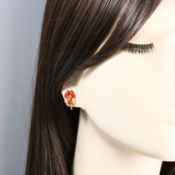 K18 18金 PG ピンクゴールド イヤリング サンゴ 総重量約3.0g ジュエリー 中古