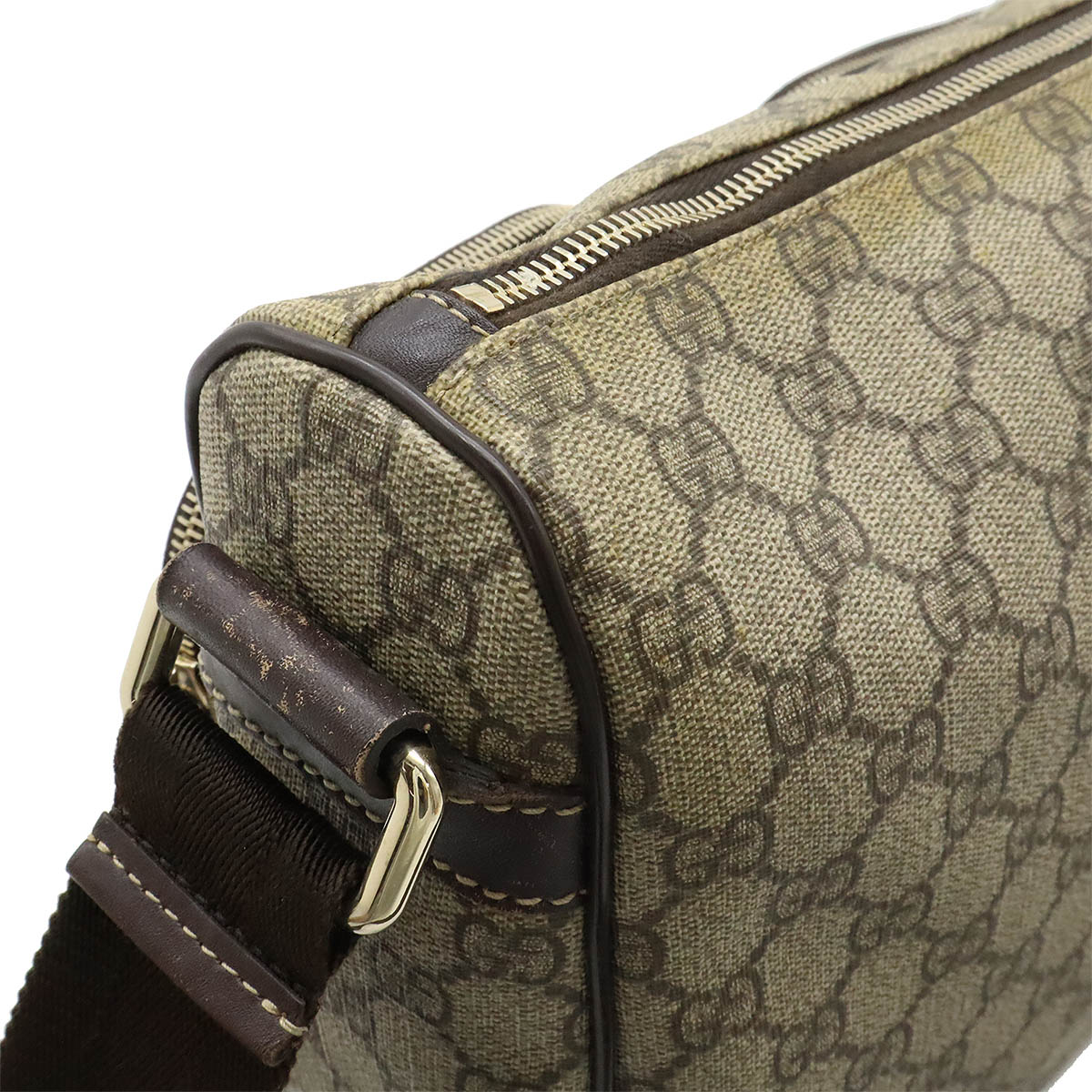 GGスプリーム GGプラス ショルダーバッグ 斜め掛け PVC レザー カーキベージュ 茶 ダークブラウン シルバー金具 24688