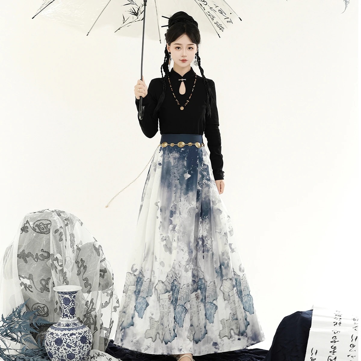 【フルセット】本は新しい韓国改良cos服水墨書道馬スカート女性秋を引きます 【フルセット】本は新しい韓国改良cos服水墨書道馬スカート女性秋を引きます