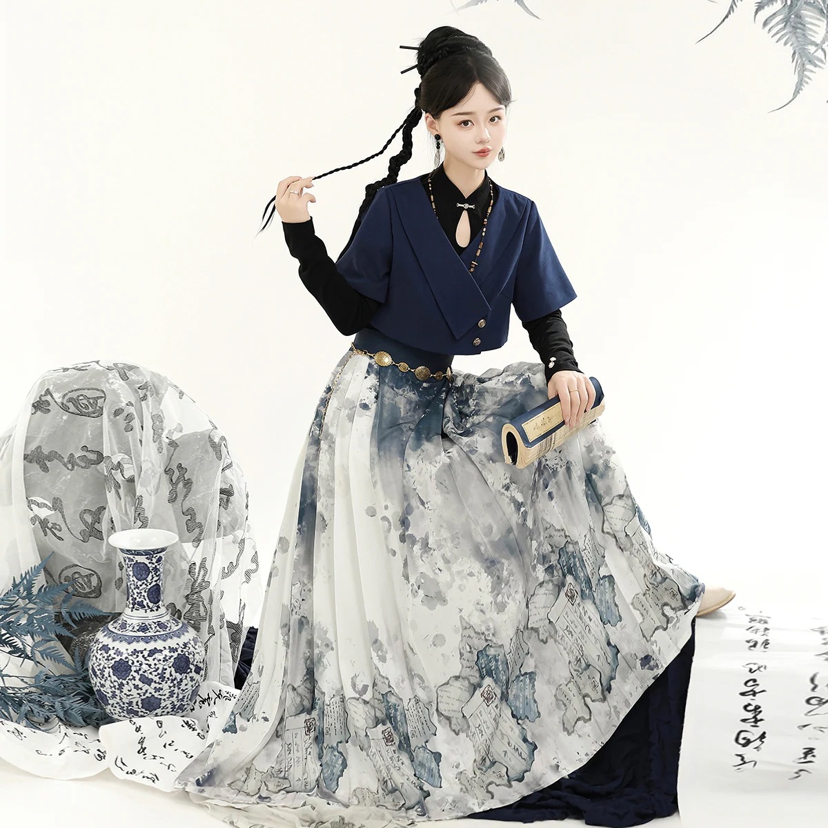 【フルセット】本は新しい韓国改良cos服水墨書道馬スカート女性秋を引きます 【フルセット】本は新しい韓国改良cos服水墨書道馬スカート女性秋を引きます