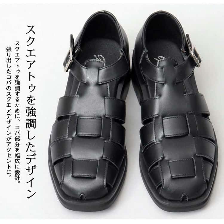 glabella グラベラ サンダル メンズ 靴 カメサンダル グルカサンダル 黒 ブラック カメ シューズ スリッポン 通気性 夏 涼しい おしゃれ トレンド 春 合皮 シンプル SQUARE TO