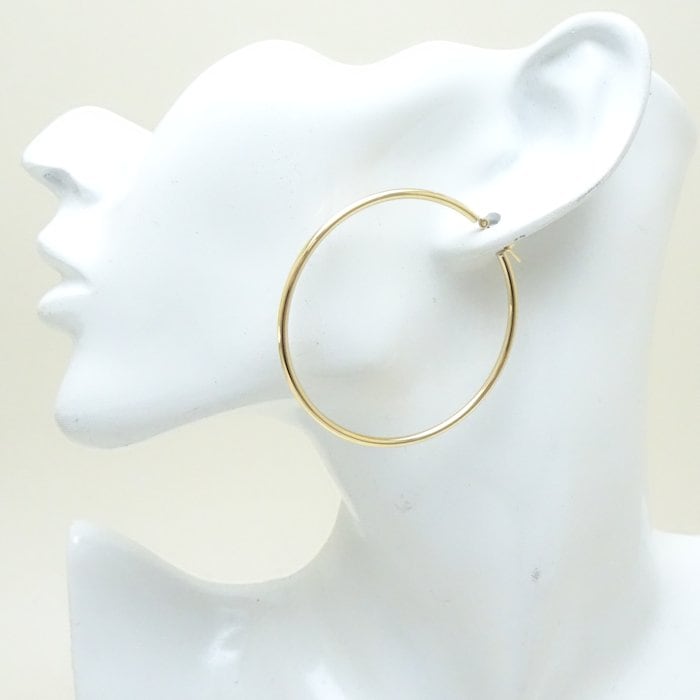 フープ ピアス 5cm K18YG イエローゴールド/28075【中古】 フープ ピアス 5cm K18YG イエローゴールド/28075【中古】