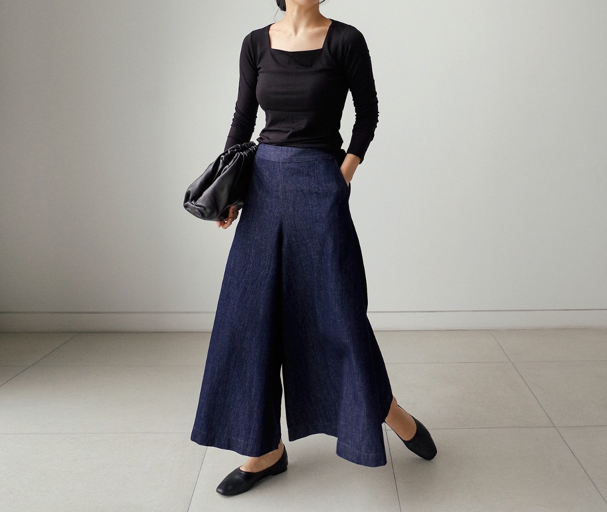 パンツ ガウチョパンツ デニムパンツ バギーパンツ ロング ロング丈 アンクル丈 フレア ワイド ガウチョ Aライン ウエストゴム 伸縮性 綿 デニム ブルーデニム 大人可愛い カジュアル 大人
