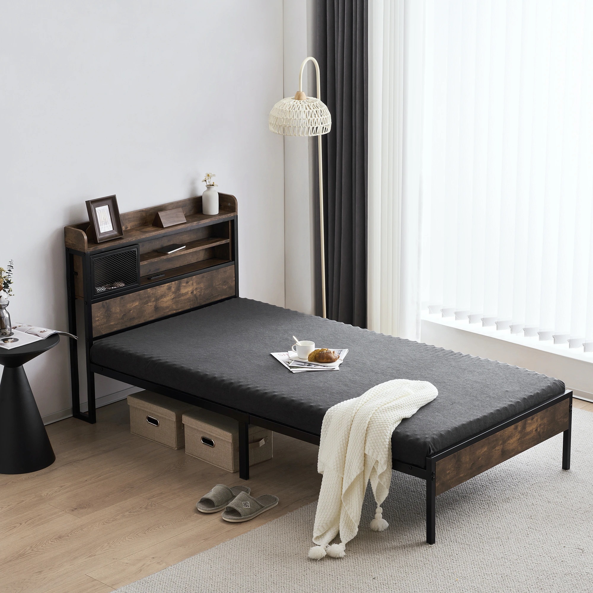 【国内発送M】60S ベッドフレーム シングル シングルベッド パイプベッド コンセント付き 宮付き 木 コンセント ベッド 木製 下収納 スチール おしゃれ ヴィンテージ風 アイアンベッド シンプル 【国内発送M】60S ベッドフレーム シングル シングルベッド パイプベッド コンセント付き 宮付き 木 コンセント ベッド 木製 下収納 スチール おしゃれ ヴィンテージ風 アイアンベッド シンプル