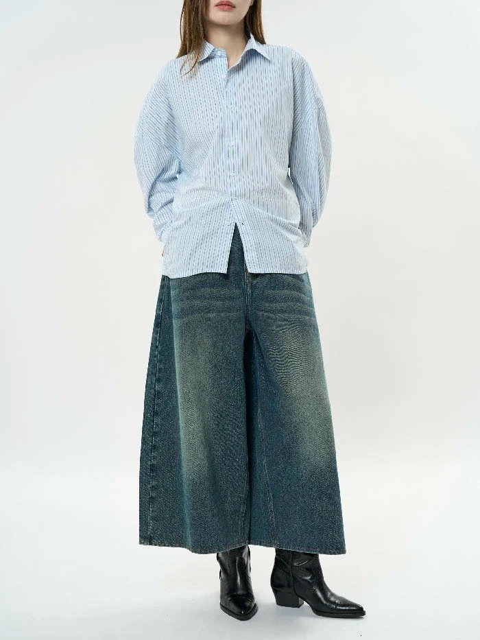 ワイドパンツ デニム 7分丈 レディース 春 秋 ガウチョパンツ デニムパンツ 体型カバー ジーンズ 7分丈パンツ 大きいサイズロング丈 おしゃれ ゆったり カジュアル ナチュラル カジュアル