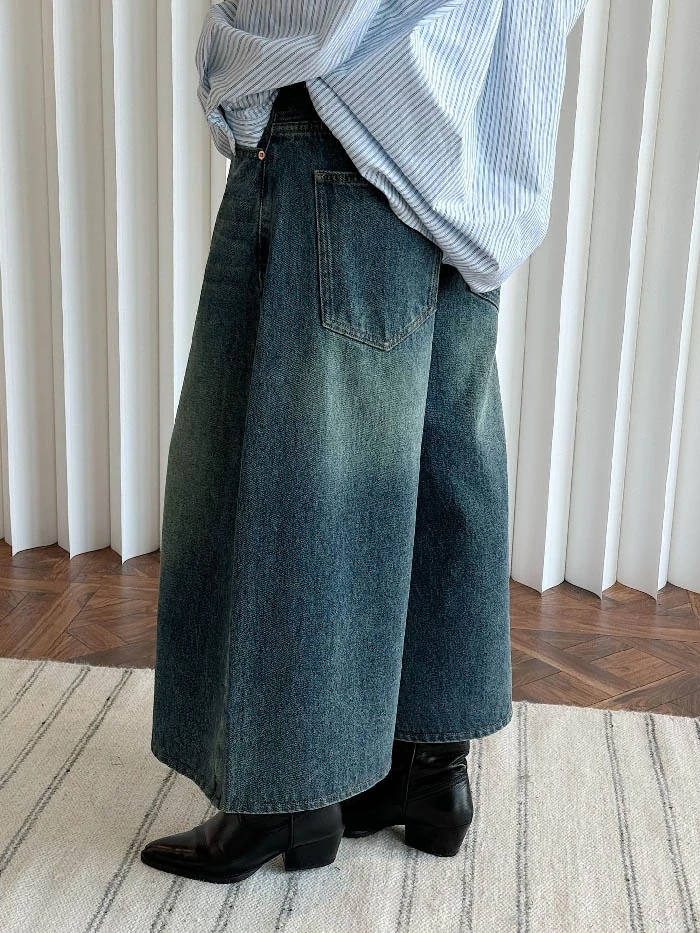 ワイドパンツ デニム 7分丈 レディース 春 秋 ガウチョパンツ デニムパンツ 体型カバー ジーンズ 7分丈パンツ 大きいサイズロング丈 おしゃれ ゆったり カジュアル ナチュラル カジュアル