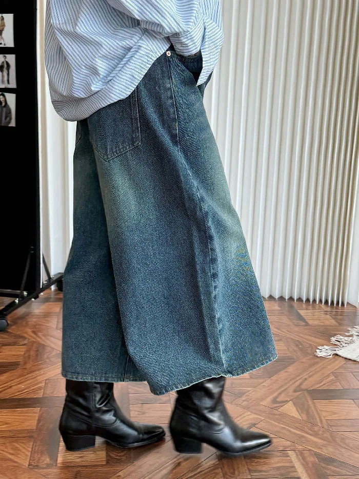 ワイドパンツ デニム 7分丈 レディース 春 秋 ガウチョパンツ デニムパンツ 体型カバー ジーンズ 7分丈パンツ 大きいサイズロング丈 おしゃれ ゆったり カジュアル ナチュラル カジュアル