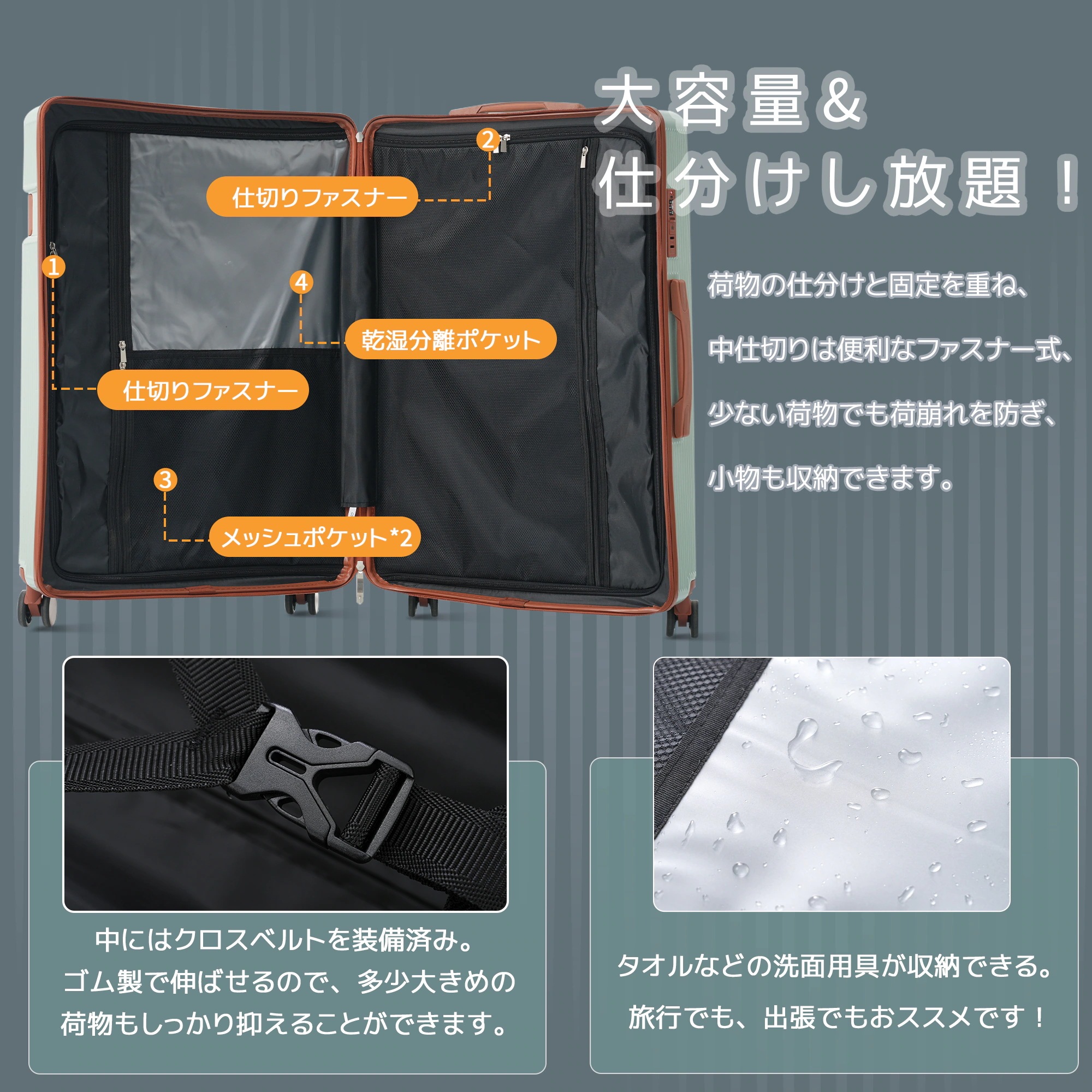 スーツケースキャリーバッグキャリーケースMサイズ小型超軽量ファスナー式TSAロック搭載フック機能付き360度回転旅行おしゃれ人気色