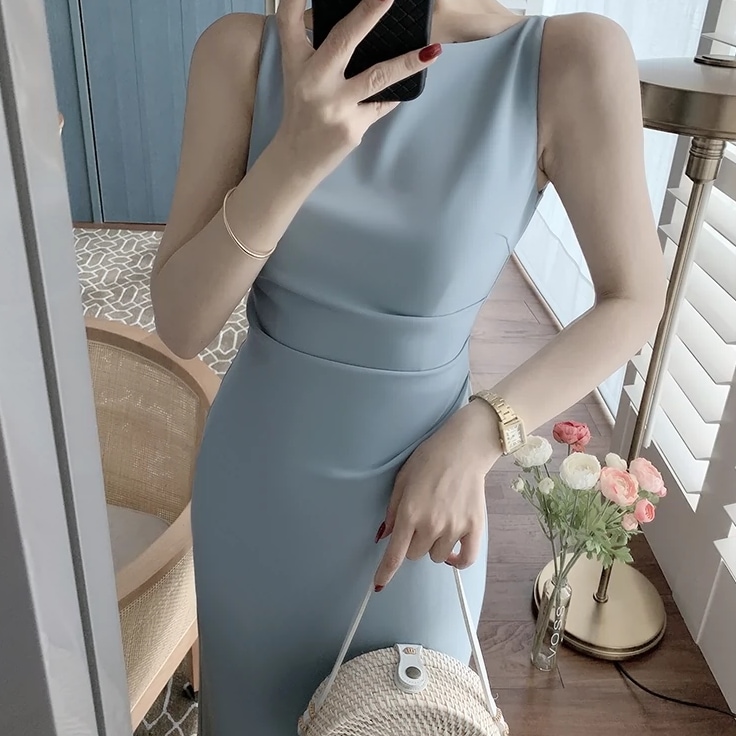 パーティドレス レディース ワンピース ロング 袖なし ノースリーブ ボートネック タイト スリム 細身 ストレート きれいめ シンプル 上品 おしゃれ かっこいい クール 存在感 フォーマル 無地